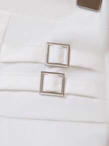 SHEIN 女孩帶扣細節百褶半身裙 - 白色 - 查看 5