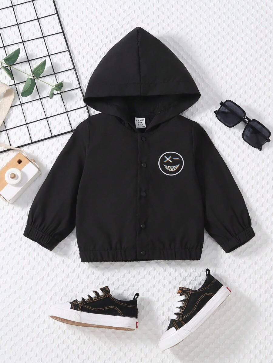 SHEIN Em bé Jackets Nút phía trước Hoạt hình - màu đen - Xem 1