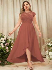 MIUSOL Plus Contrast Lace High Low Hem Formal Dress - Burnt Orange - View 1