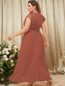 MIUSOL Plus Contrast Lace High Low Hem Formal Dress - Burnt Orange - View 2