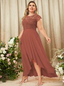 MIUSOL Plus Contrast Lace High Low Hem Formal Dress - Burnt Orange - View 3
