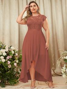 MIUSOL Plus Contrast Lace High Low Hem Formal Dress - Burnt Orange - View 6