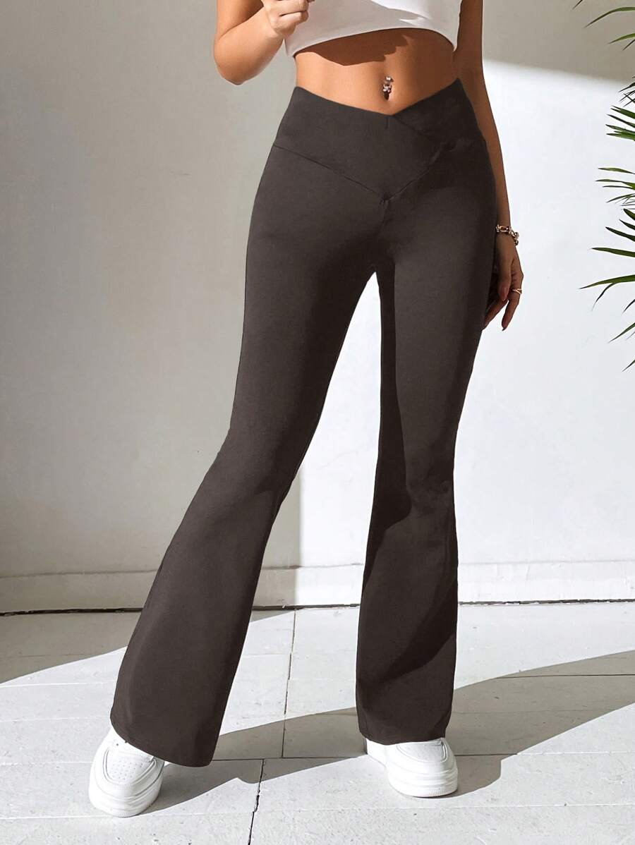 SHEIN PETITE Quần nữ Bất đối xứng màu trơn Giải trí - Màu xám đen - Xem 1