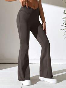 SHEIN PETITE Quần nữ Bất đối xứng màu trơn Giải trí - Màu xám đen - Xem 3