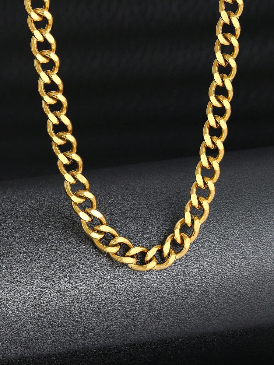 1pc Kids Minimalist Stainless Steel Chain Necklace For Gift - Yellow Gold - View 1