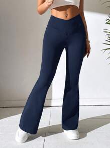 SHEIN PETITE Quần nữ Bất đối xứng màu trơn Giải trí - Màu xanh hải quân - Xem 1
