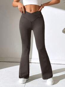 SHEIN PETITE Quần nữ Bất đối xứng màu trơn Giải trí - Màu xám đen - Xem 4