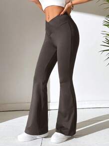 SHEIN PETITE Quần nữ Bất đối xứng màu trơn Giải trí - Màu xám đen - Xem 5