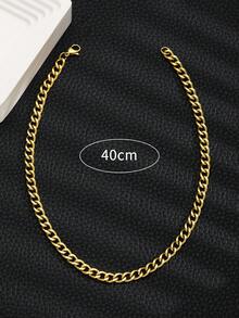 1pc Kids Minimalist Stainless Steel Chain Necklace For Gift - Yellow Gold - View 3
