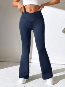 SHEIN PETITE Quần nữ Bất đối xứng màu trơn Giải trí - Màu xanh hải quân - Xem 4