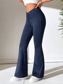 SHEIN PETITE Quần nữ Bất đối xứng màu trơn Giải trí - Màu xanh hải quân - Xem 5