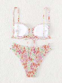 Swim Mod Ditsy Floral Print Cut Out Push Up Bikini Set For Summer Beach - White - View 2