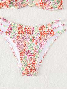 Swim Mod Ditsy Floral Print Cut Out Push Up Bikini Set For Summer Beach - White - View 3
