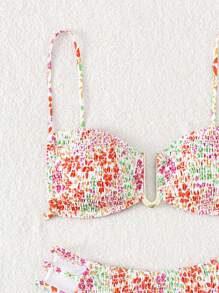 Swim Mod Ditsy Floral Print Cut Out Push Up Bikini Set For Summer Beach - White - View 4