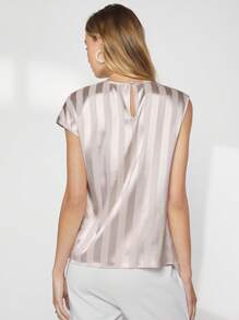 BizChic In sọc tay cánh Xa ten Áo sơ mi Trang phục làm việc - Màu be - Xem 2