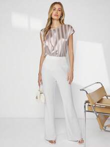 BizChic In sọc tay cánh Xa ten Áo sơ mi Trang phục làm việc - Màu be - Xem 4