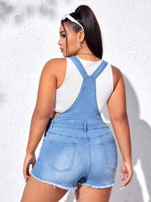 SHEIN Qutie Quần áo denim có kích thước lớn Nút Túi Hem thô Bị tách màu trơn Giải trí - Rửa nhẹ - Xem 2