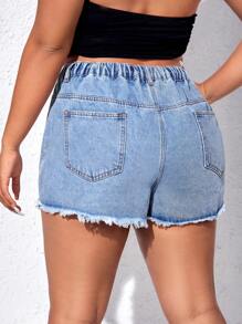 SHEIN EZwear Plus Ripped Raw Hem Denim Shorts - Light Wash - View 2