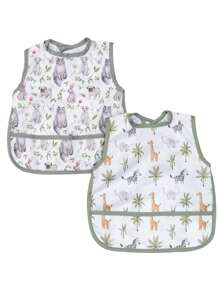 2pcs Giraffe & Cat Pattern Baby Waterproof Bib - Multicolor - View 1