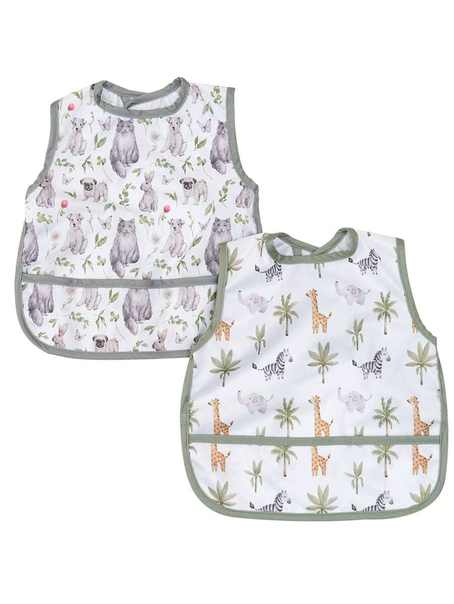 2pcs Giraffe & Cat Pattern Baby Waterproof Bib - Multicolor - View 1