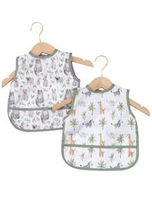 2pcs Giraffe & Cat Pattern Baby Waterproof Bib - Multicolor - View 2