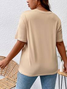 SHEIN Unity Plus Butterfly & Slogan Graphic Tee - Apricot - View 2