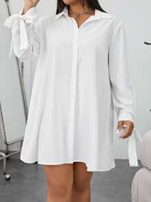 Solflare Plus Knot Cuff Button Front Shirt Dress