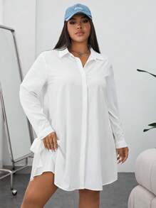 Solflare Plus Knot Cuff Button Front Shirt Dress
