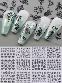 3D Đen Lá Nhãn Dán Móng Tay Vật Tổ Thiết Kế Hoa Thanh Trượt Cho Móng Tay Nghệ Thuật Decal Trang Trí - màu đen - Xem 1