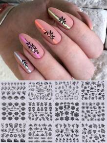 3D Đen Lá Nhãn Dán Móng Tay Vật Tổ Thiết Kế Hoa Thanh Trượt Cho Móng Tay Nghệ Thuật Decal Trang Trí - màu đen - Xem 2