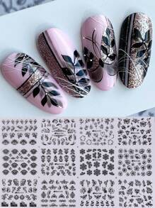 3D Đen Lá Nhãn Dán Móng Tay Vật Tổ Thiết Kế Hoa Thanh Trượt Cho Móng Tay Nghệ Thuật Decal Trang Trí - màu đen - Xem 3