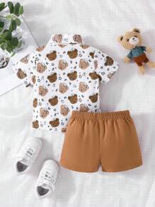 Baby Boy Bear Print Bow Front Shirt & Shorts - Multicolor - View 2