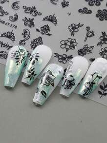 3D Đen Lá Nhãn Dán Móng Tay Vật Tổ Thiết Kế Hoa Thanh Trượt Cho Móng Tay Nghệ Thuật Decal Trang Trí - màu đen - Xem 7