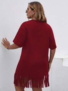 SHEIN VCAY Đầm Plus Size mép màu trơn Giải trí - Màu Đỏ Sâu - Xem 2