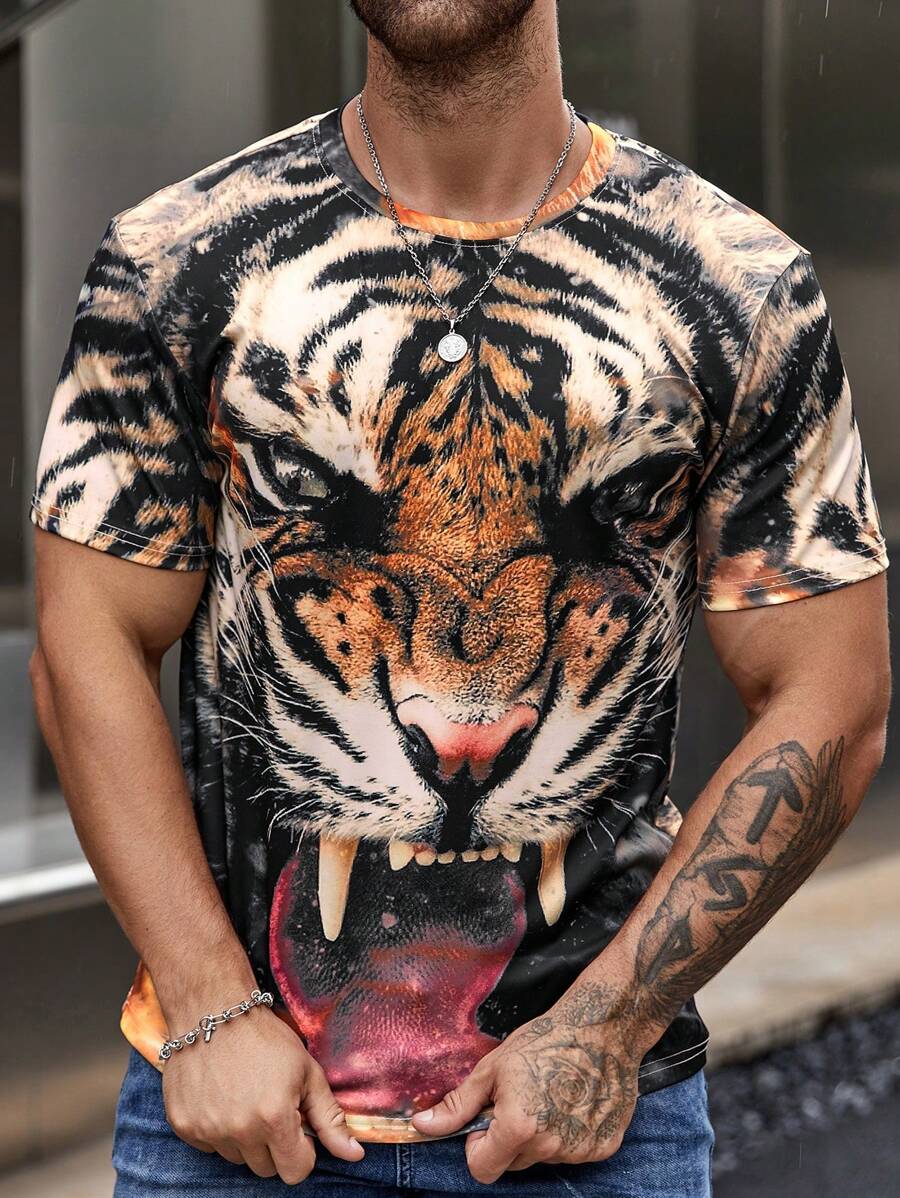 Manfinity LEGND Hombres Camiseta con estampado de tigre 3D - Multicolor - Ver 1