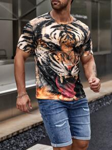Manfinity LEGND Hombres Camiseta con estampado de tigre 3D - Multicolor - Ver 4