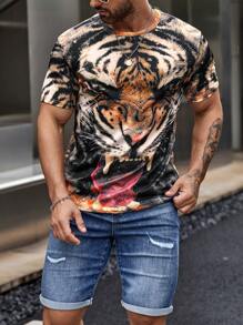 Manfinity LEGND Hombres Camiseta con estampado de tigre 3D - Multicolor - Ver 5
