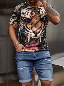 Manfinity LEGND Hombres Camiseta con estampado de tigre 3D - Multicolor - Ver 6
