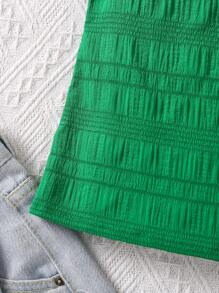 SHEIN Young Girl Frill Neck Ruffle Trim Keyhole Back Blouse - Green - View 4