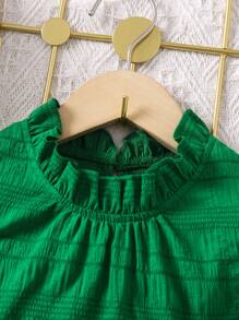 SHEIN Young Girl Frill Neck Ruffle Trim Keyhole Back Blouse - Green - View 5