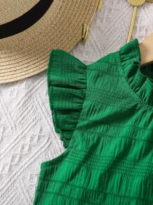 SHEIN Young Girl Frill Neck Ruffle Trim Keyhole Back Blouse - Green - View 6