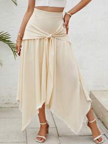 SHEIN VCAY Asymmetrisk Knut Famsida Knut Enkel Enkel Kjol - Aprikos - Visa 4