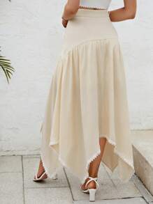 SHEIN VCAY Asymmetrisk Knut Famsida Knut Enkel Enkel Kjol - Aprikos - Visa 2