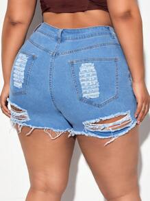 SHEIN SXY Hơn Quần short denim với các đường viền thô rách - Rửa nhẹ - Xem 2