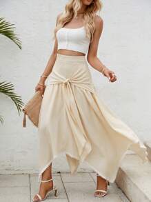 SHEIN VCAY Asymmetrisk Knut Famsida Knut Enkel Enkel Kjol - Aprikos - Visa 1