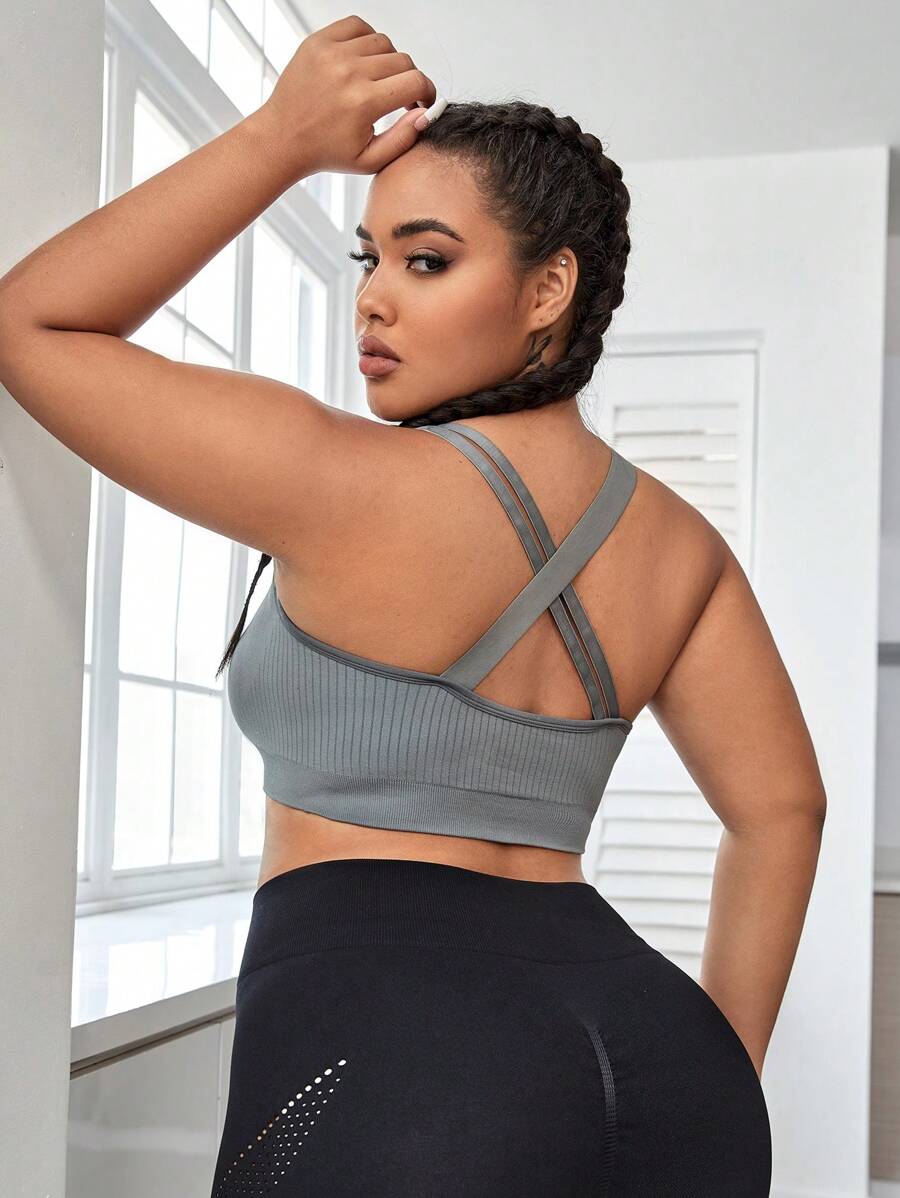 Yoga Basic Plus Criss Cross Back Sports Bra - Grey - View 1