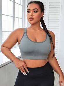 Yoga Basic Plus Criss Cross Back Sports Bra - Grey - View 5