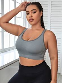Yoga Basic Plus Criss Cross Back Sports Bra - Grey - View 6