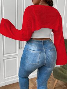 Calvaya Áo len Plus Size Cao thấp màu trơn Giải trí - Đỏ - Xem 2