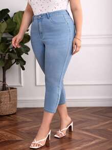 SHEIN Frenchy Plus Skinny Jeans - Light Wash - View 5